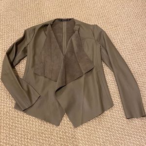 Drape front vegan leather jacket - Olive green Zara
